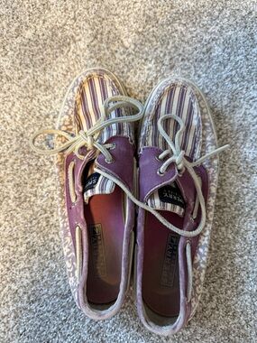 Sperry Lavender Striped & Floral Canvas Boat Shoes